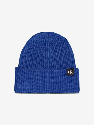 Calvin Klein Ribbed Beanie Hat In Blue