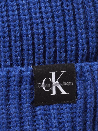 Calvin Klein Ribbed Beanie Hat In Blue