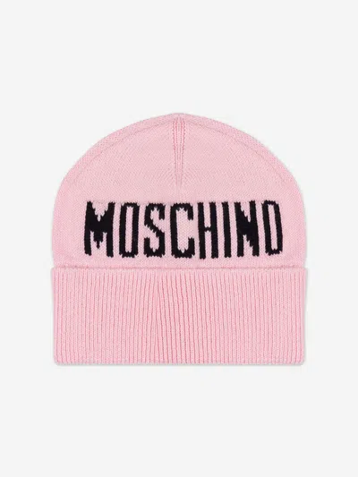 Moschino Intarsia-knit Logo Beanie In Pink
