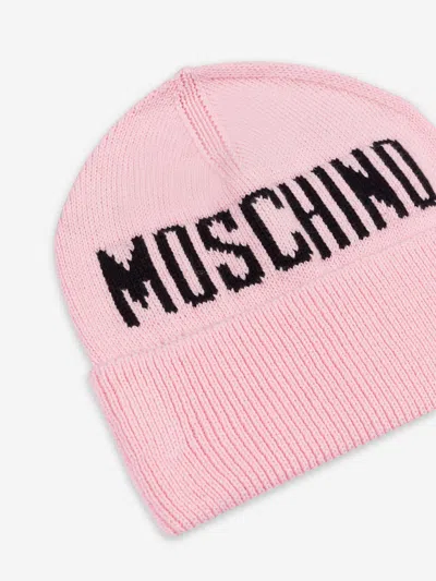 Moschino Intarsia-knit Logo Beanie In Pink