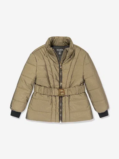 Balmain Kids Quilted Belted Metallic Shell Jacket (12-14 Years) In Gold