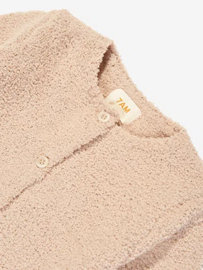 7am Enfant Baby Fuzzy Long Sleeve Romper In Beige