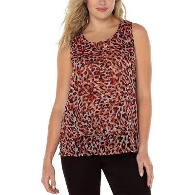 Liverpool Womens Animal Print Sleeveless Peasant Top In Multi