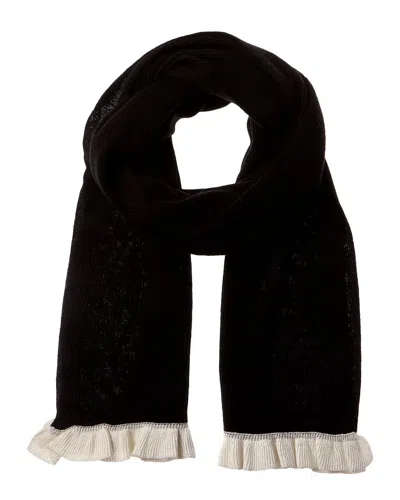 Hannah Rose Contrast Ruffle Edges Rib Scarf In Black