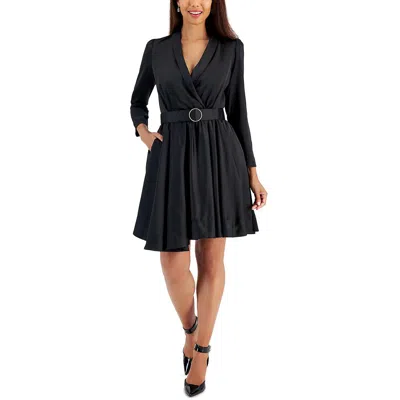 Taylor Women's Long-sleeve Belted A-line Dress In Black