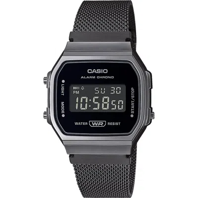 CASIO CASIO A168WEMB-1BEF VINTAGE DIGITAL WATCH - BLACK DIAL, BLACK MESH BRACELET 