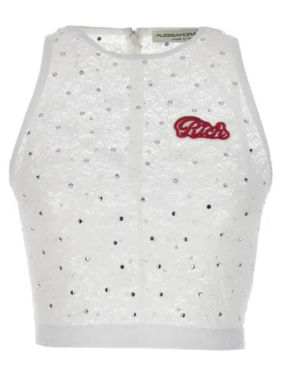 Shop Alessandra Rich Rhinestone Lace Top In White