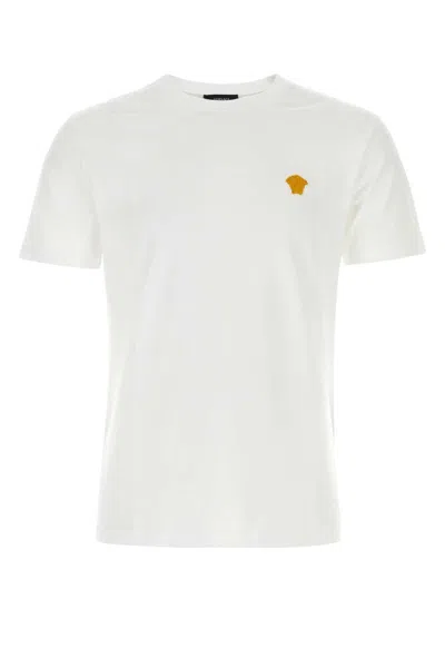 Versace White Crewneck T-shirt With Medusa Embroidery On The Front In Cotton Man In White