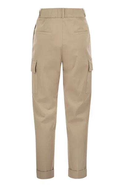 Peserico Women Cargo Carrot Trousers In Cotton Gabardine In Brown