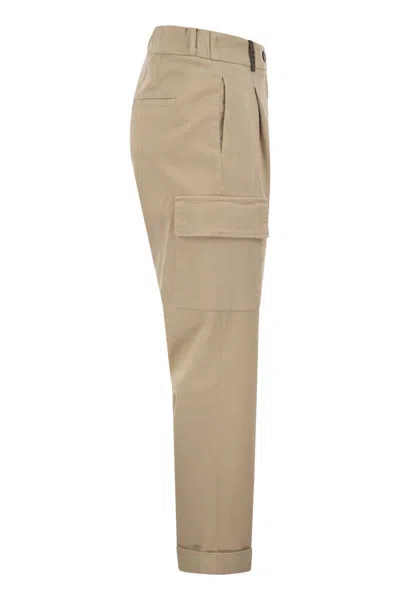 Shop Peserico Cargo Carrot Trousers In Cotton Gabardine In Brown