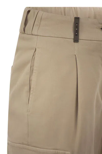 Peserico Women Cargo Carrot Trousers In Cotton Gabardine In Brown