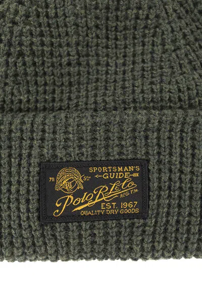 Polo Ralph Lauren Logo Patch Ribbed Beanie In Green