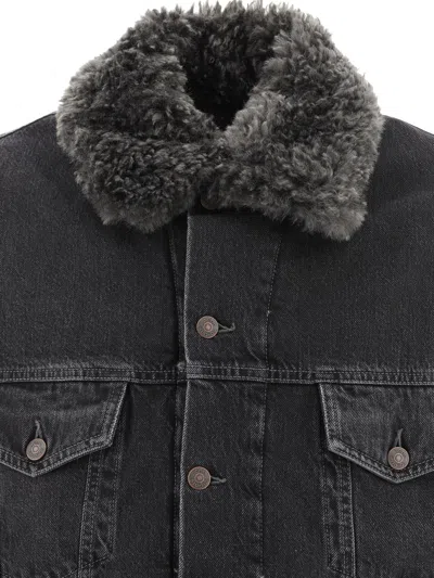 Acne Studios Lined Denim Jacket With Faux-fur Collar Jackets Black