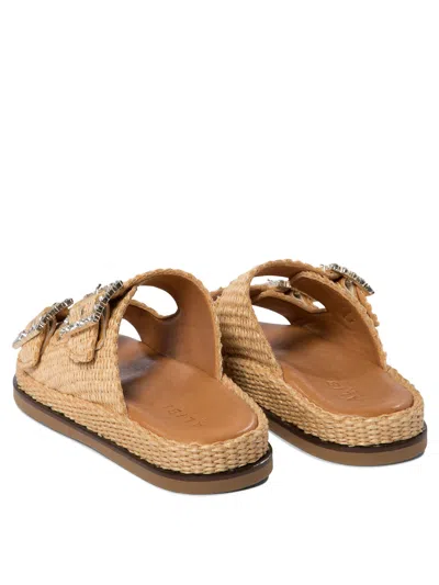 Alibi Greta Crystal Buckle Raffia Sandals In Neutral