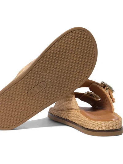 Alibi Greta Crystal Buckle Raffia Sandals In Neutral