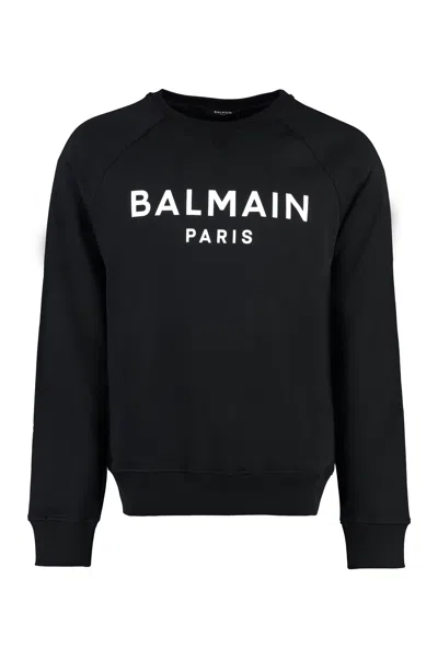 Balmain Logo Printed Cotton Sweatshirt In Black