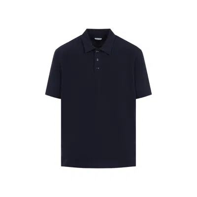 Bottega Veneta Blue Polo With Classic Collar And Embroidered Logo On The Front In Tone On Tone Cotto