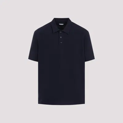Bottega Veneta Blue Polo With Classic Collar And Embroidered Logo On The Front In Tone On Tone Cotto