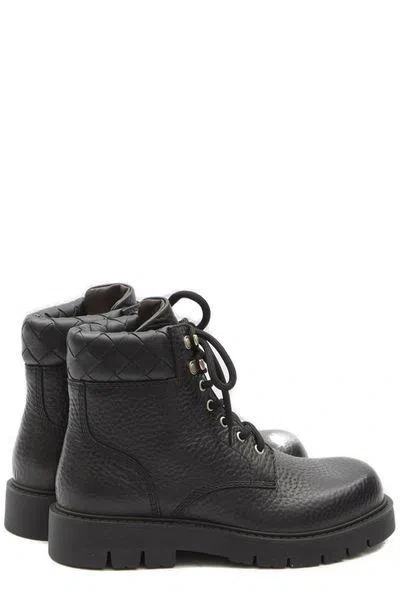 Bottega Veneta Black Grained Calf Leather Haddock Lace Up Ankle Boots