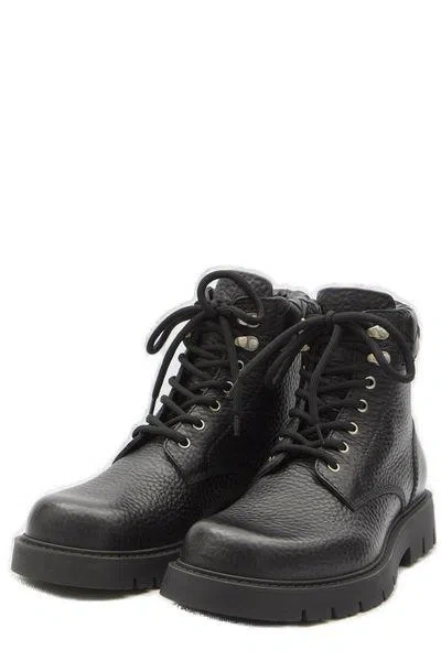 Bottega Veneta Black Grained Calf Leather Haddock Lace Up Ankle Boots