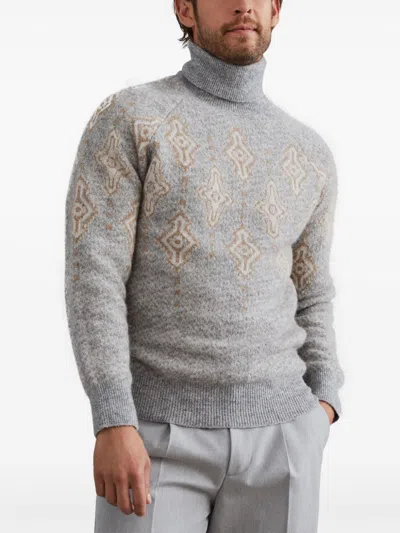 Brunello Cucinelli Geometric Jacquard Turtleneck Sweater