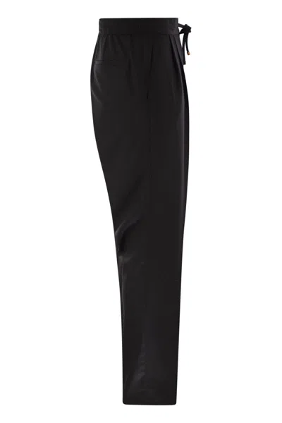 BRUNELLO CUCINELLI BRUNELLO CUCINELLI LEISURE FIT TROUSERS IN VIRGIN WOOL FLANNEL WITH DRAWSTRING AND DOUBLE DARTS 