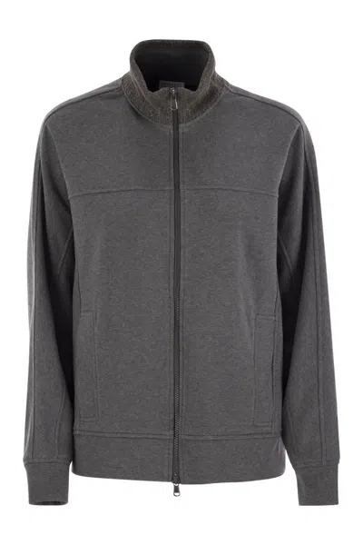 Brunello Cucinelli Women's Smooth Cotton Fleece Topwear With Ribbed Collar Precious