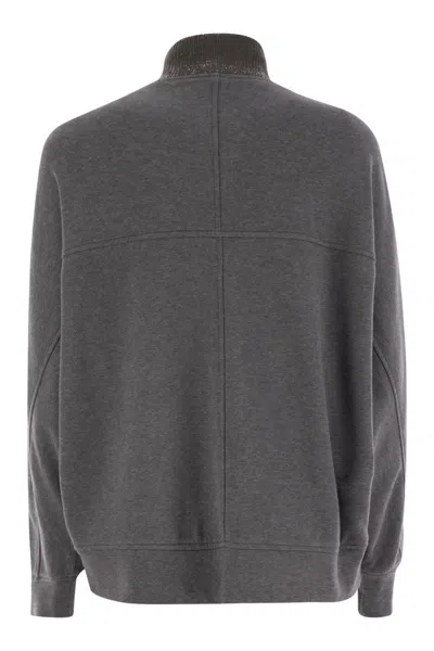 Brunello Cucinelli Women's Smooth Cotton Fleece Topwear With Ribbed Collar Precious