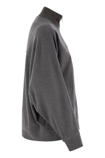 Brunello Cucinelli Women's Smooth Cotton Fleece Topwear With Ribbed Collar Precious