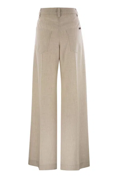 Brunello Cucinelli Women's Wide High-waisted Wool And Cashmere Trousers With Necklace