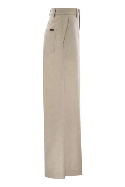 Brunello Cucinelli Women's Wide High-waisted Wool And Cashmere Trousers With Necklace