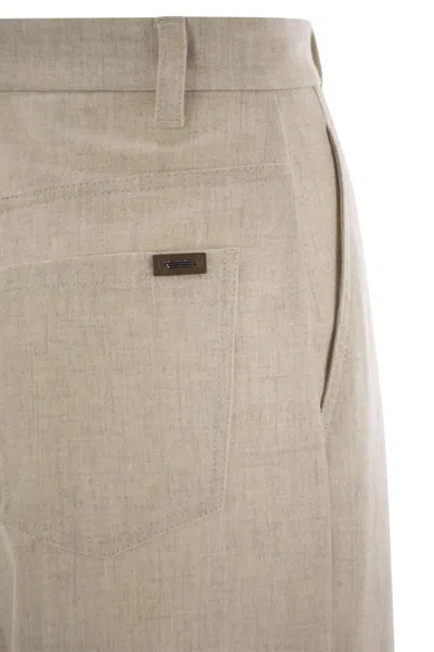 Brunello Cucinelli Women's Wide High-waisted Wool And Cashmere Trousers With Necklace