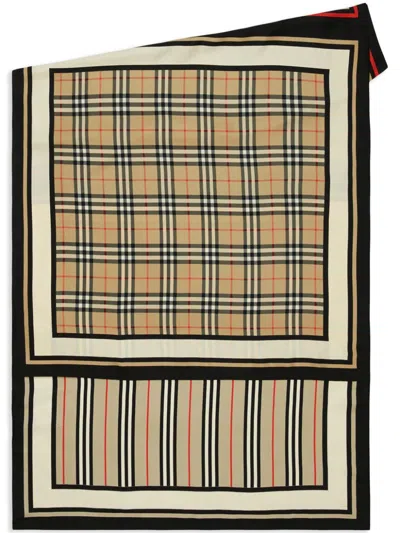 Burberry Monogram, Icon Stripe And Check Print Silk Scarf