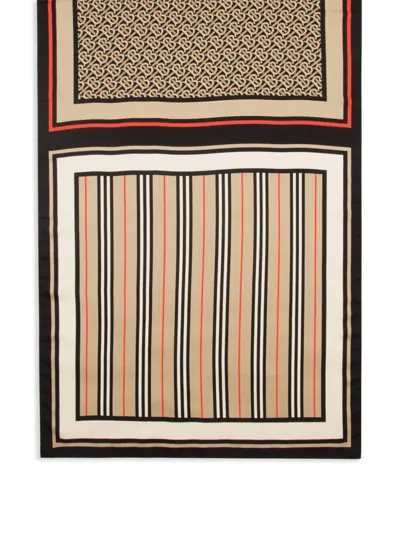Burberry Monogram, Icon Stripe And Check Print Silk Scarf
