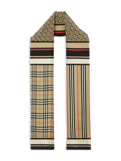 Burberry Monogram, Icon Stripe And Check Print Silk Scarf