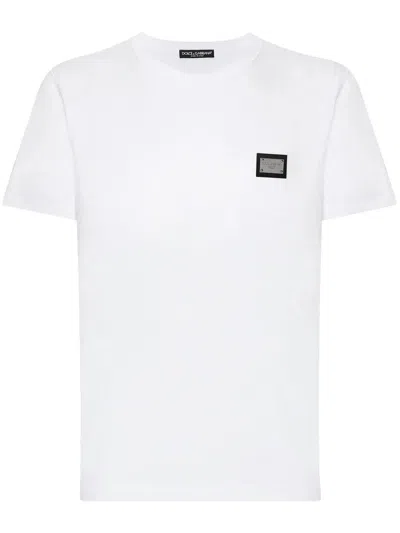 Dolce & Gabbana White Crewneck T-shirt With Logo Plate In Cotton Man In White