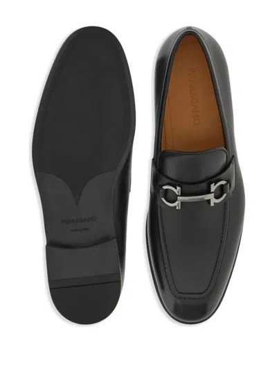 Ferragamo Black Gancini Plaque Leather Loafers - Men's - Calfskin/goat Skin/rubber