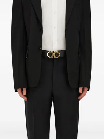 Ferragamo Reversible And Adjustable Gancini Belt In Hammered Leather