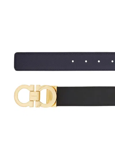 Ferragamo Reversible And Adjustable Gancini Belt In Hammered Leather