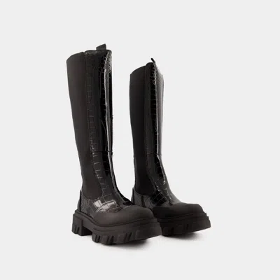 Ganni 50mm Crocodile-embossed Knee-high Boots