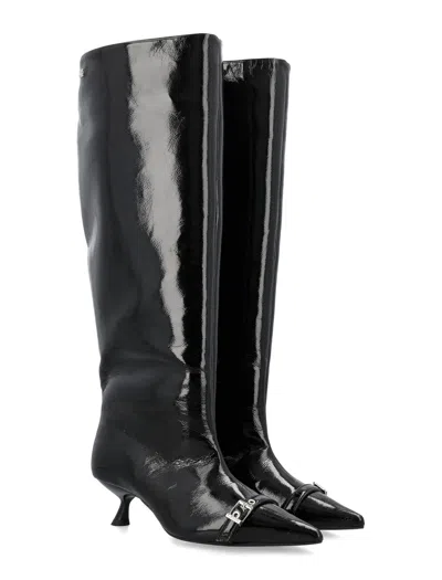Ganni Black Eyelets Slouchy High Shaft Tall Boots