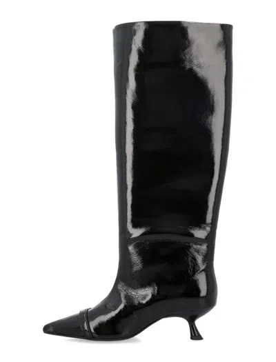 Ganni Black Eyelets Slouchy High Shaft Tall Boots