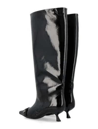 Ganni Black Eyelets Slouchy High Shaft Tall Boots