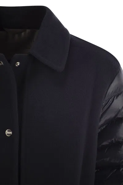 Herno Luxury Wool-blend Jacket With Quilted Down Sleeves