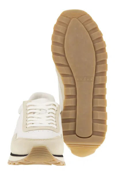 Hogan Leather Sneakers With Round Toe And Ridged Rubber Sole In Neutral