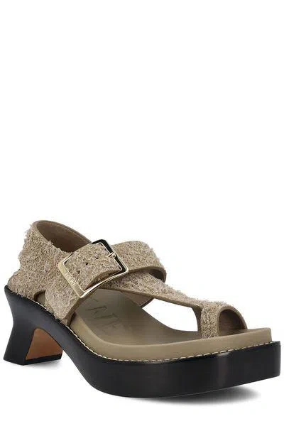 Loewe Khaki Open Toe Sandals