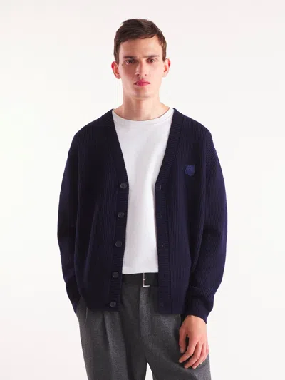 Maison Kitsuné Wool Blend Cardigan With Embroidered Foxy Patch On The Front