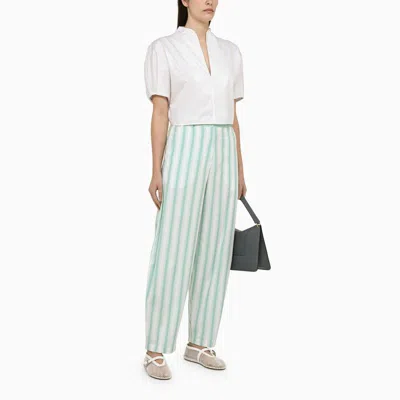 Margaux Lonnberg Striped Cotton Trousers For Women In Green