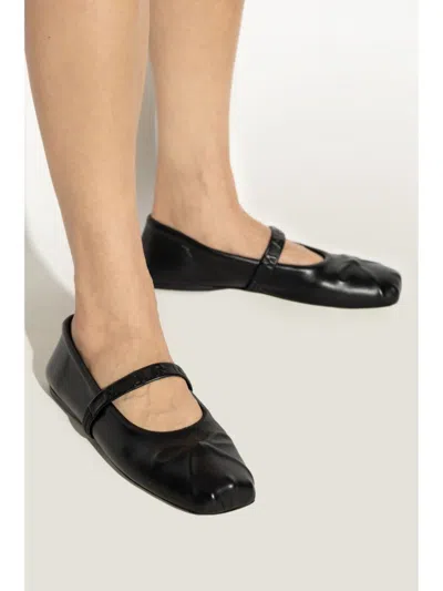 Marni Black Ballerinas With Embossed Bow Detail On The Front In Leather Woman