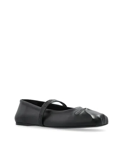Marni Black Ballerinas With Embossed Bow Detail On The Front In Leather Woman
